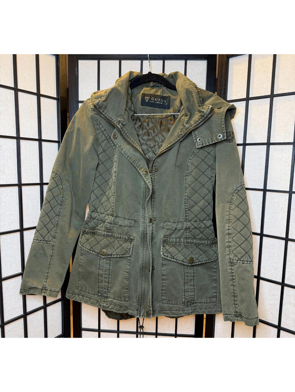 Vintage Women's Green Utility Military Jacket Guess Los Angeles Sz S